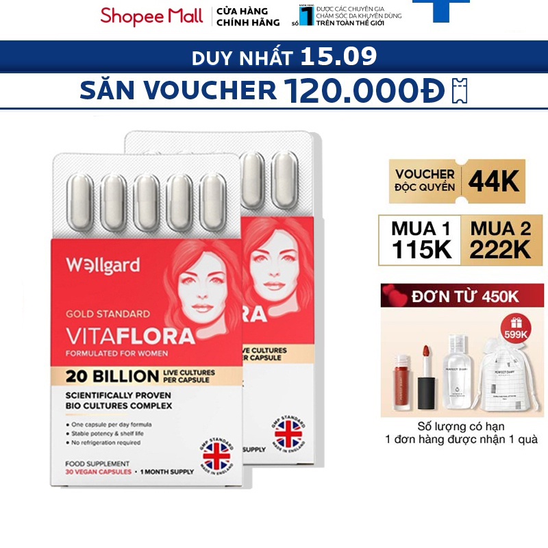 Vitaflora Wellgard men vi sinh 20 tỷ lợi khuẩn Elgon 1 hộp 30 viên