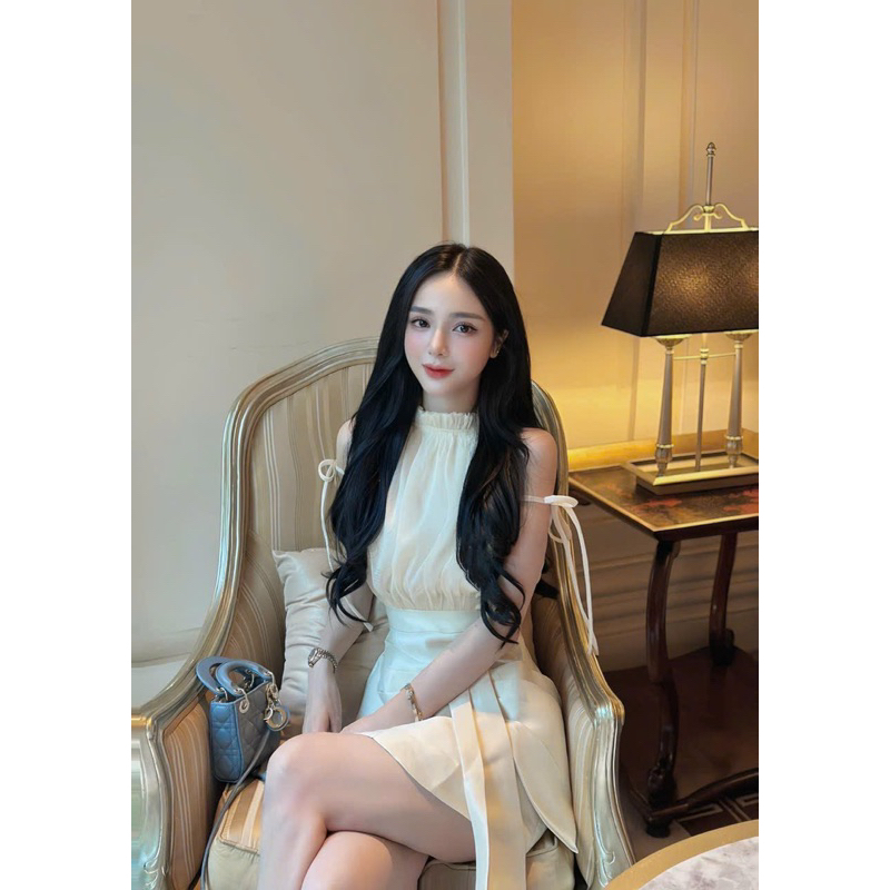 Váy tacta cổ yếm thắt nơ 2 màu