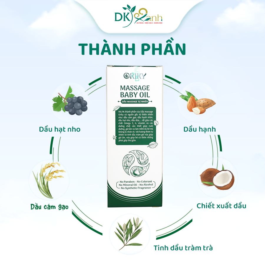 Dầu massage Oriky dưỡng ẩm cho bé, 60ml / chai