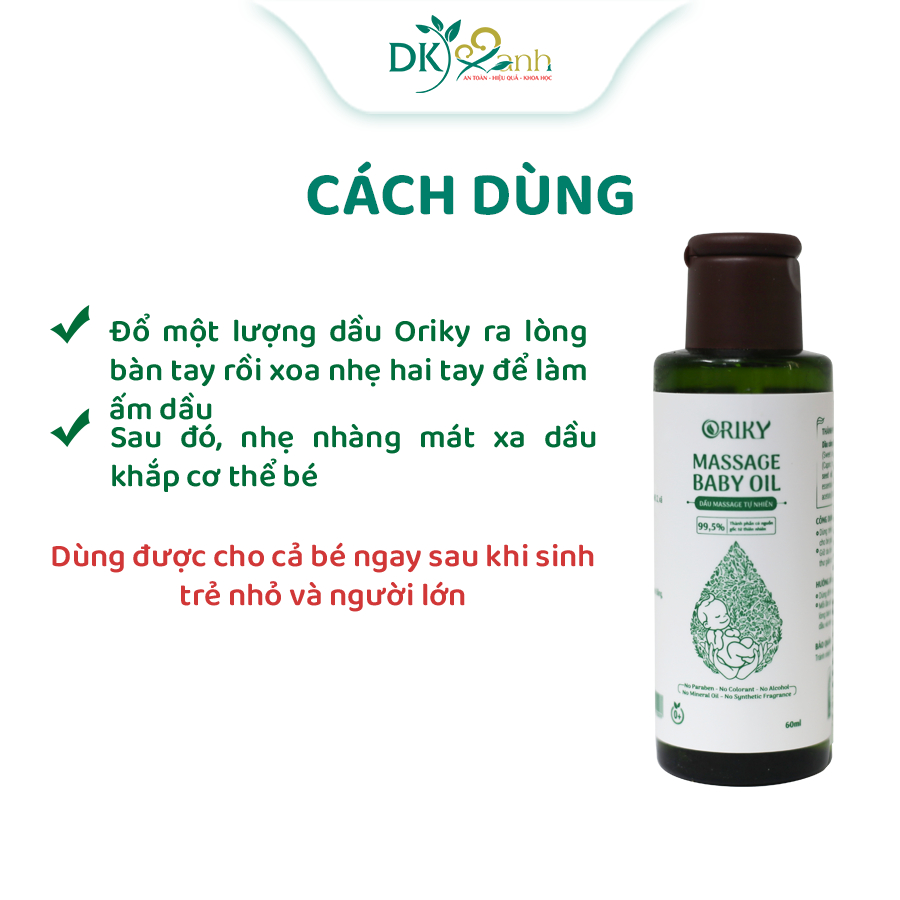 Dầu massage Oriky dưỡng ẩm cho bé, 60ml / chai