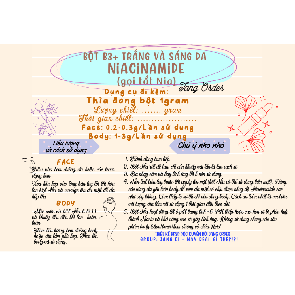 Bột Nia Niacinamide tinh chất làm trắng sáng da nồng độ cao kiểm soát dầu làm sáng màu da