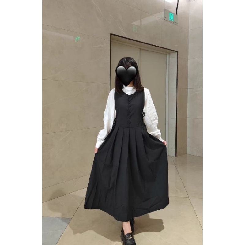 Bộ đồ hai dây váy hai dây eo xếp ly ảnh thật kiểu Pháp và áo sơ mi dài tay cao cổ áo sơ mi tay bồng