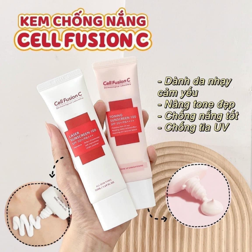 Kem Chống Nắng Cell Fusion C Suncreen Laser / Clear / Toning SPF50/PA++++ 50ml chống nắng nâng tone cho da dầu mụn