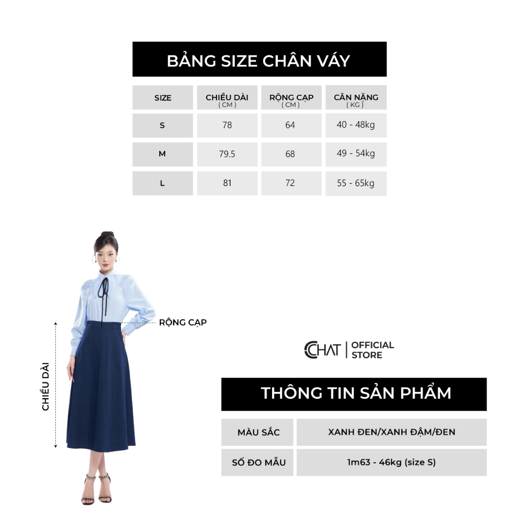 Chân Váy 𝐂𝐂𝐇𝐀𝐓 Dáng Xòe Chất Jean Cao Cấp Phong Cách Thanh Lịch 23CDJ2001XT