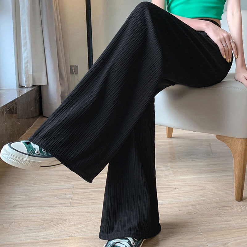 [RẺ VÔ ĐỊCH] Quần ống rộng nữ  vải tăm rủ co giãn cạp 4 màu chun lưng cao có dây rút | BigBuy360 - bigbuy360.vn