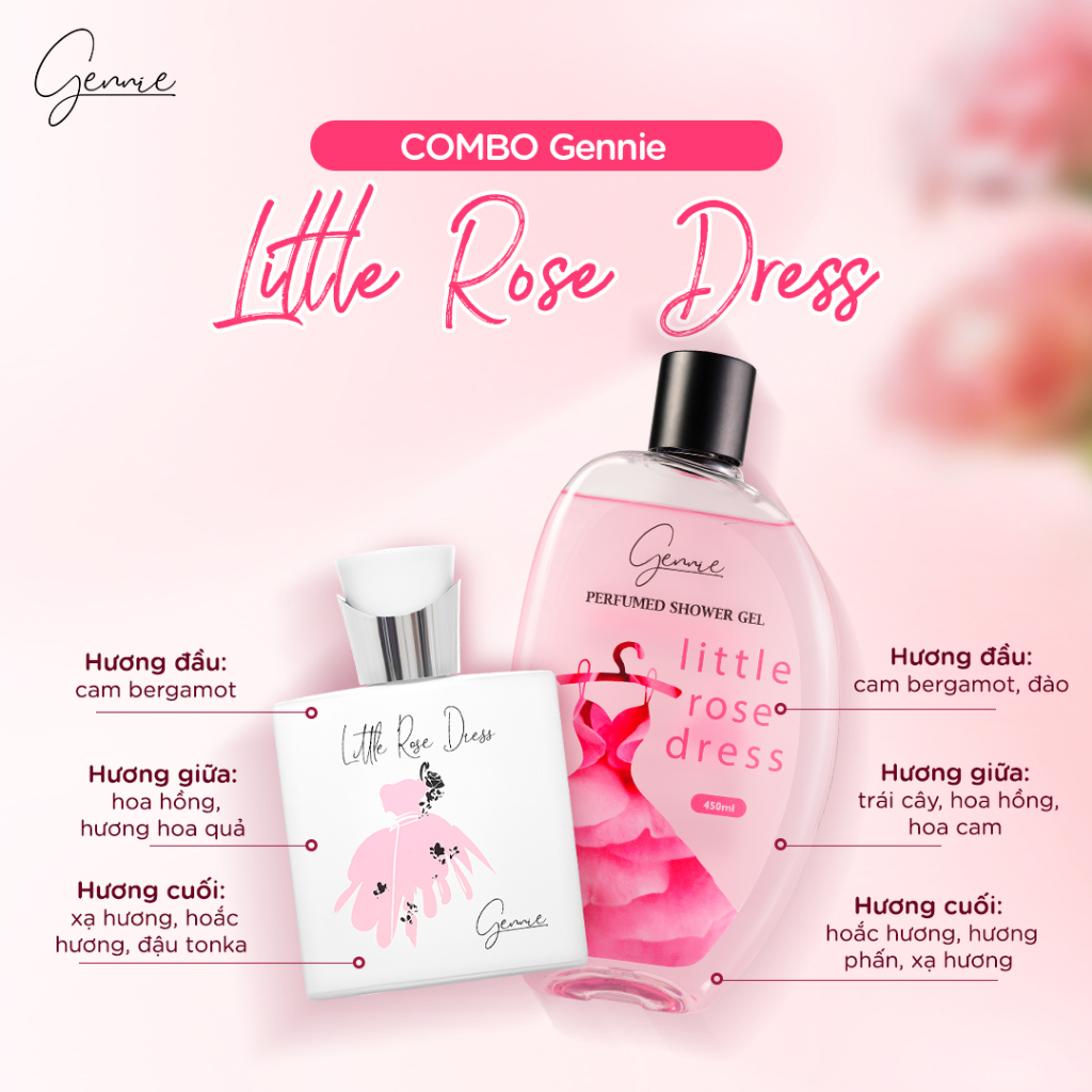 [HỘP QUÀ TẶNG] Bộ đôi Nước hoa và Sữa tắm nước hoa Nữ Gennie Little Dress 50ml + 450ml