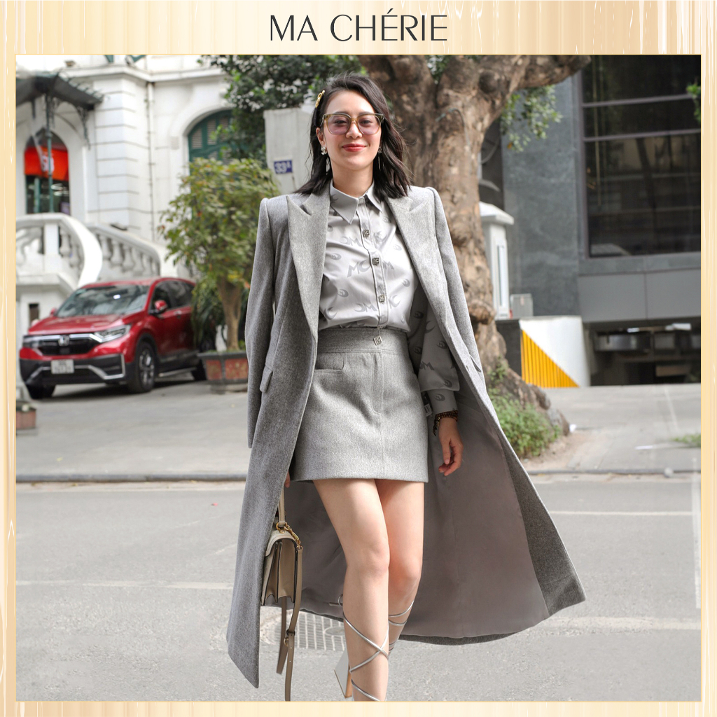 Áo blazer nữ dáng dài KENDALL tone Cloudy Gray thời thượng chất liệu dạ ép 2 mặt MA CHÉRIE - AVMC220704DG