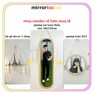 Gương gỗ treo tường, Gương toàn thân treo tường tặng kệ gỗ decor kèm phụ kiện treo hàng có sẵn size30x110cm mirrortoctoc