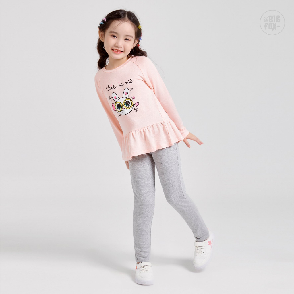 Bộ bé gái  thu đông size đại, bộ dài tay cho bé phong cách Hàn Quốc hình in thỏ đeo kính 11 - 38 kg