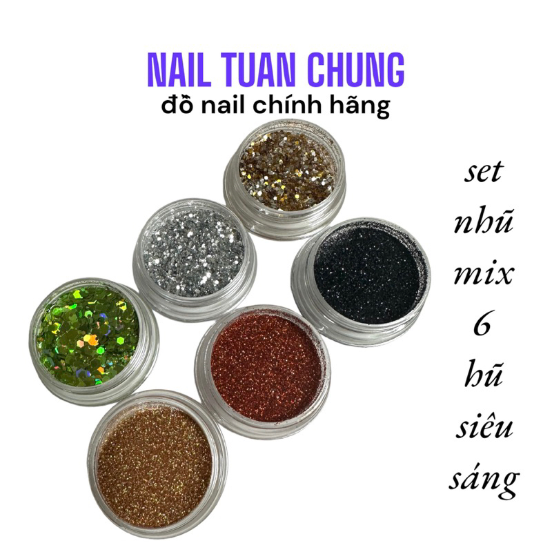 Set Nhũ Mix 6 Hũ Flash Siêu Sáng Trang Trí Móng Tay