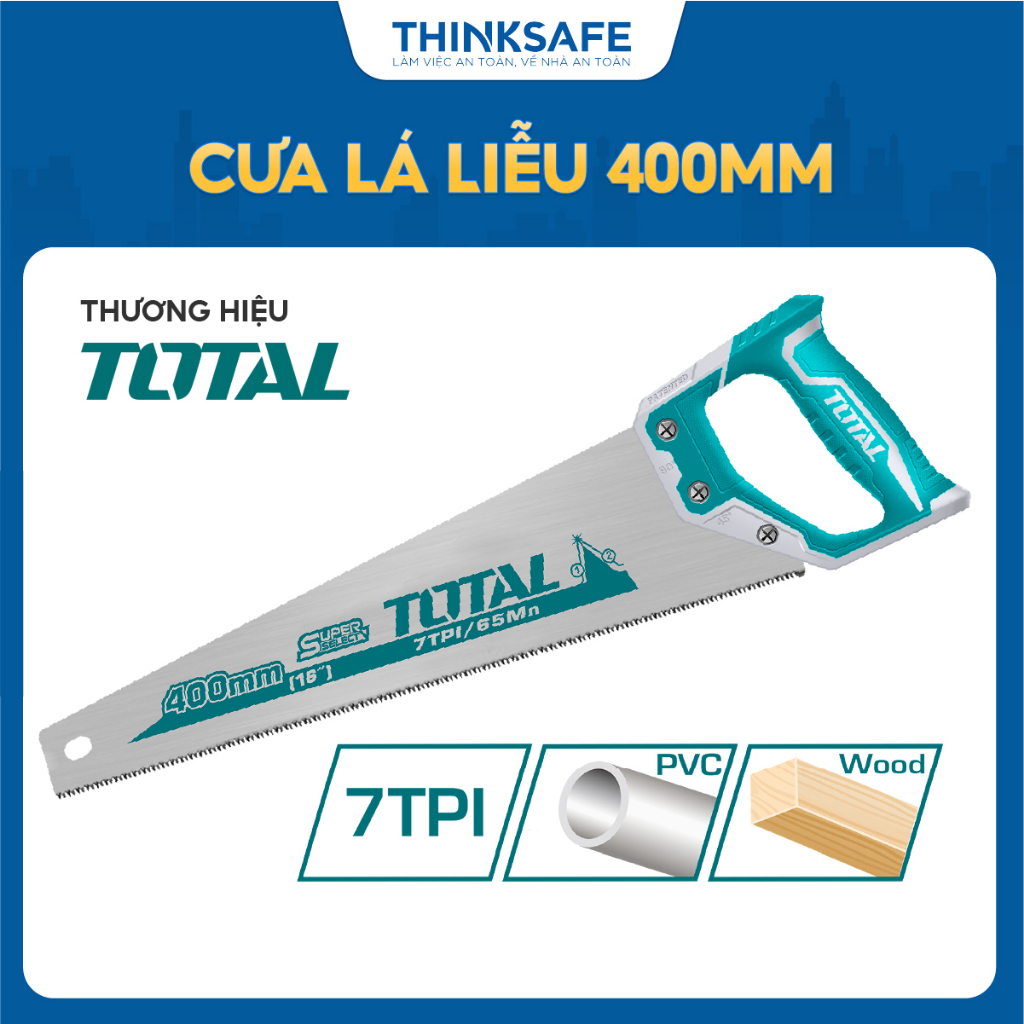 Cưa lá liễu Total THT55400 400mm dày 0,9mm 7 răng cưa từ mangan 65 có bảo vệ răng cưa cưa gỗ cầm tay Total chính hãng