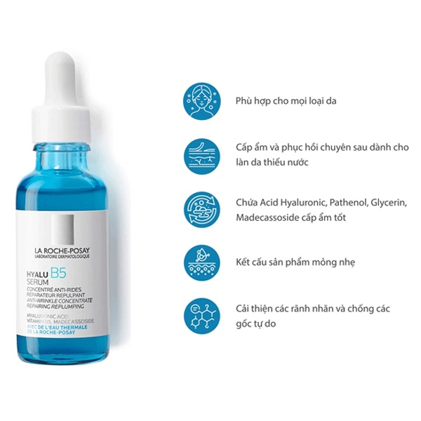 Serum cấp ẩm Laroche-Possay Axit Hyaluronic B5, tinh chất tái tạo phục hồi da làm sáng da