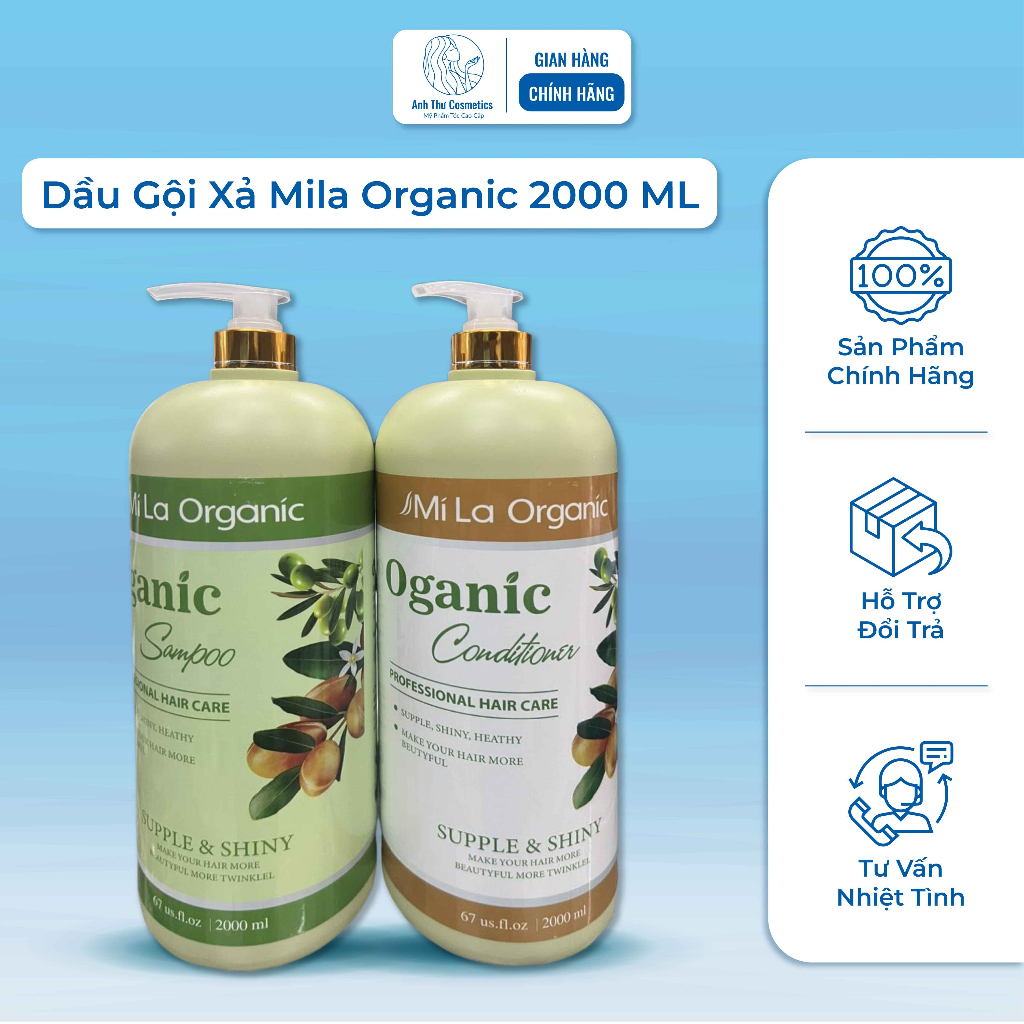 Bộ Dầu Gội Xả MILA ORGANIC Dưỡng Tóc Bóng Mượt Dung Tích Lớn 2000ml Siêu Tiết Kiệm - Anh Thư Cosmetics