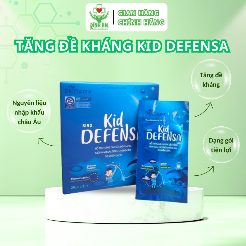 Siro Kid DEFENSA, tăng đề kháng cho bé, với Lysine giúp giảm triệu chứng cảm cúm - Hộp 20 gói x 5ml