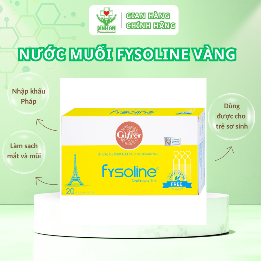 Nước muối sinh lý Fysoline Septinasal Gifrer hỗ trợ vệ sinh mũi cho bé (20 ống x 5ml) - NT Bình An