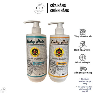 Cặp gội xả lucky hair tnt 800ml x2 keratin & colagen phục hồi chống rụng tóc, kiềm dầu, giảm khô sơ tóc 800ml x2