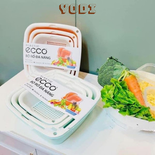 Bộ rổ kèm thau 6 món tiện lơi, nhựa cao cấp, bộ thau rổ Ecco 6 món, 3 kích cỡ