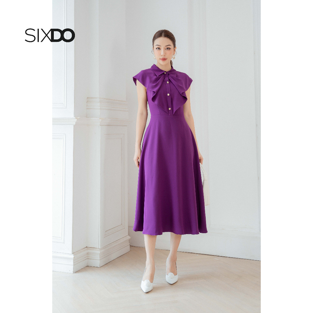 Đầm sơ mi lụa cổ bèo SIXDO (Dark Violet Midi Silk Dress)