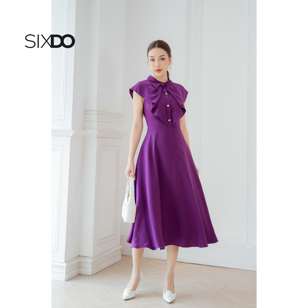 Đầm sơ mi lụa cổ bèo SIXDO (Dark Violet Midi Silk Dress)
