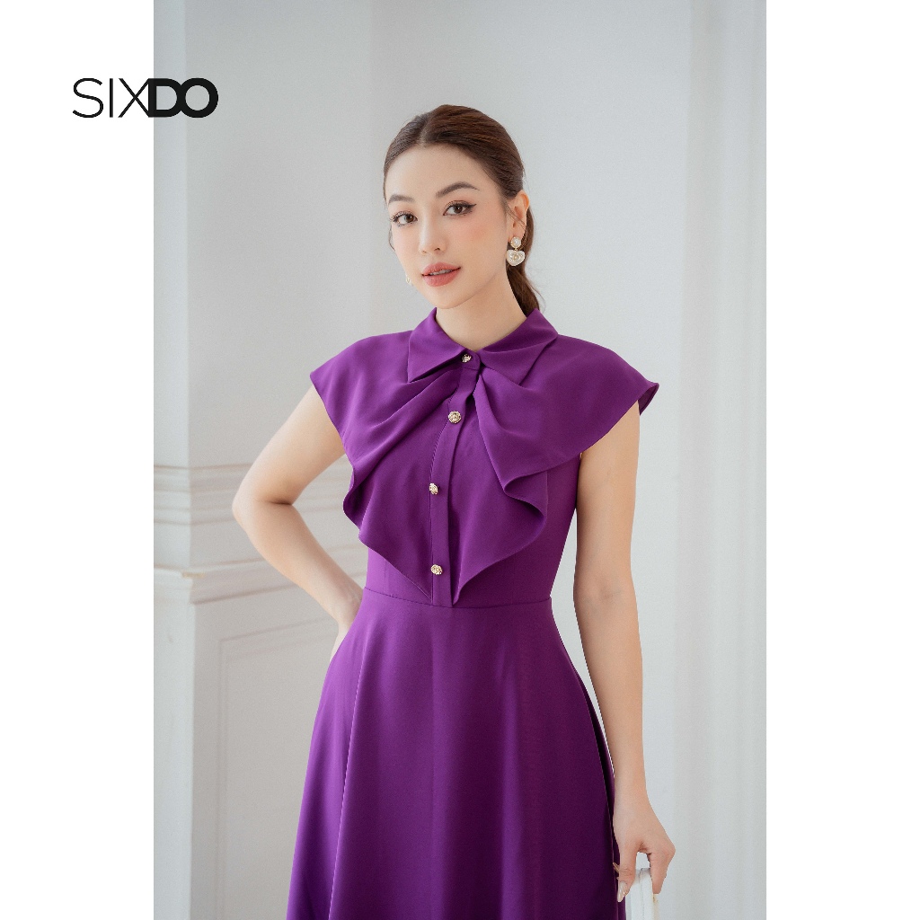 Đầm sơ mi lụa cổ bèo SIXDO (Dark Violet Midi Silk Dress)