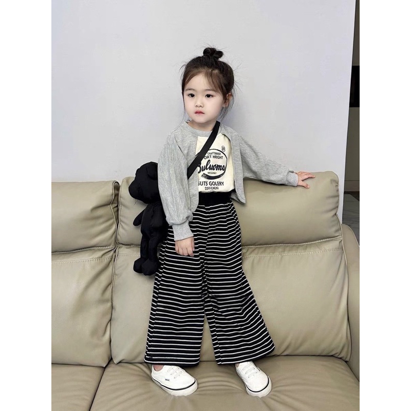 Bộ thu đông bé gái, set bộ áo da cá phối áo ngoài cotton cách điệu kèm quần kẻ ống suông cho bé 10-30kg