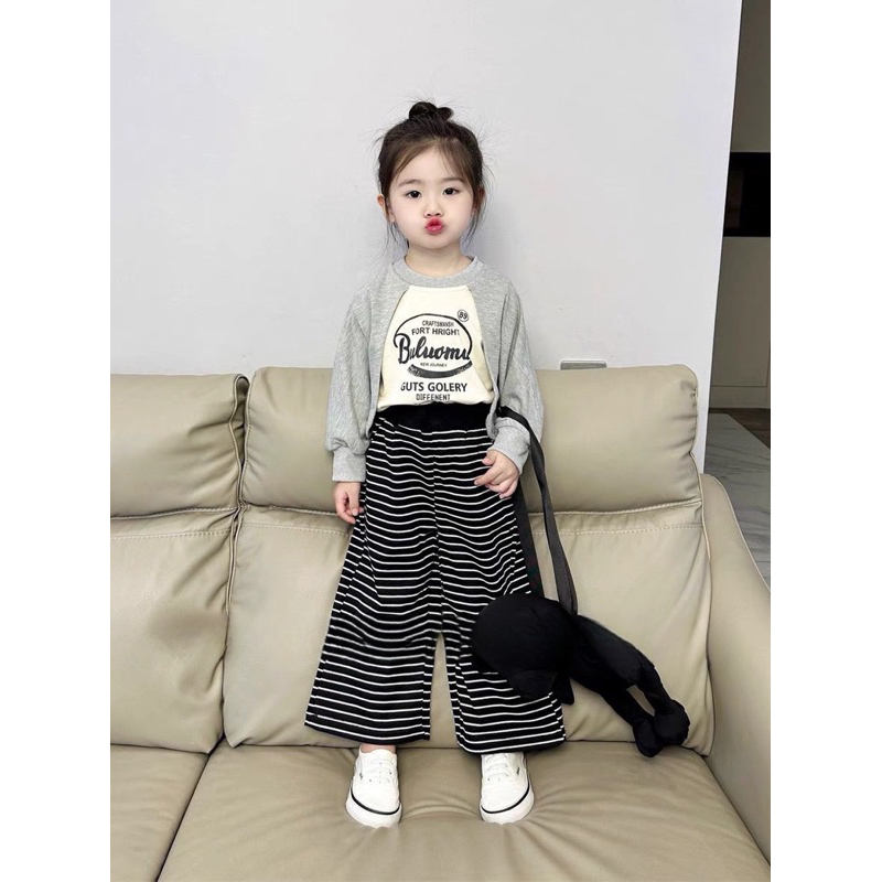 Bộ thu đông bé gái, set bộ áo da cá phối áo ngoài cotton cách điệu kèm quần kẻ ống suông cho bé 10-30kg