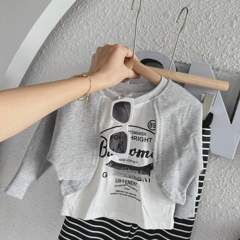 Bộ thu đông bé gái, set bộ áo da cá phối áo ngoài cotton cách điệu kèm quần kẻ ống suông cho bé 10-30kg