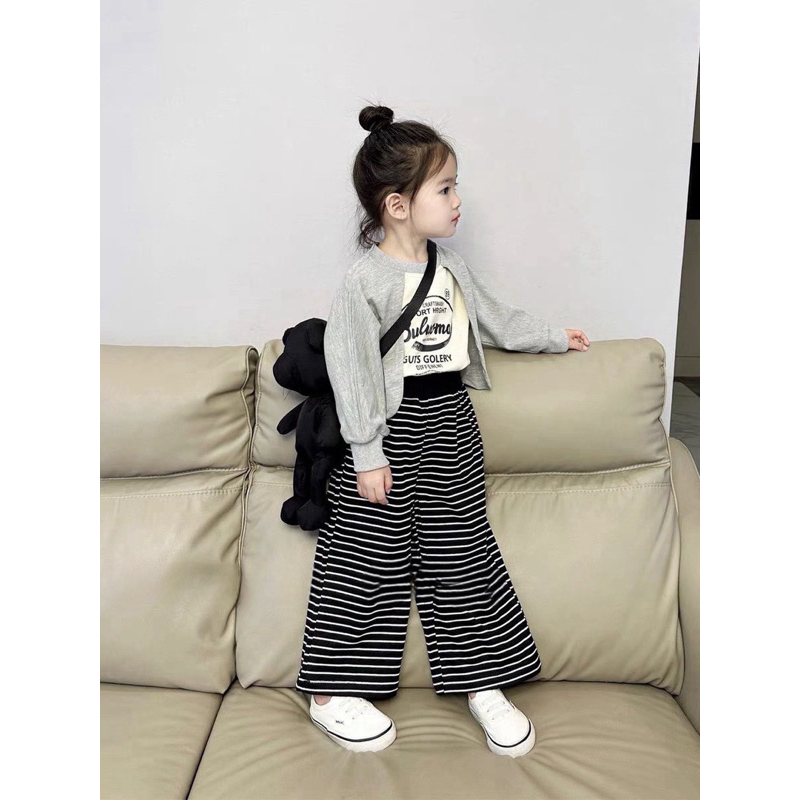 Bộ thu đông bé gái, set bộ áo da cá phối áo ngoài cotton cách điệu kèm quần kẻ ống suông cho bé 10-30kg