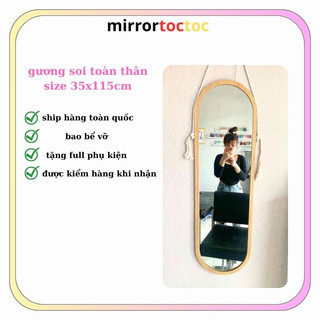 Gương gỗ treo tường , Mua 1 tặng 1  gương toàn thân oval treo tường viền gỗ kèm kệ gỗ decor full phụ kiện mirrortoctoc