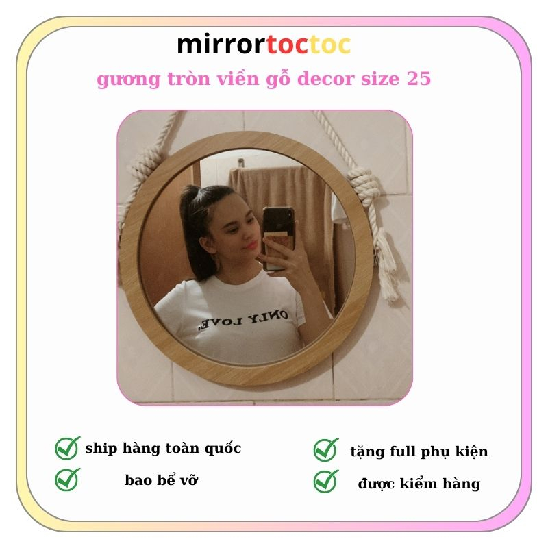 Gương gỗ treo tường , Mua 1 tặng 1  gương toàn thân oval treo tường viền gỗ kèm kệ gỗ decor full phụ kiện mirrortoctoc