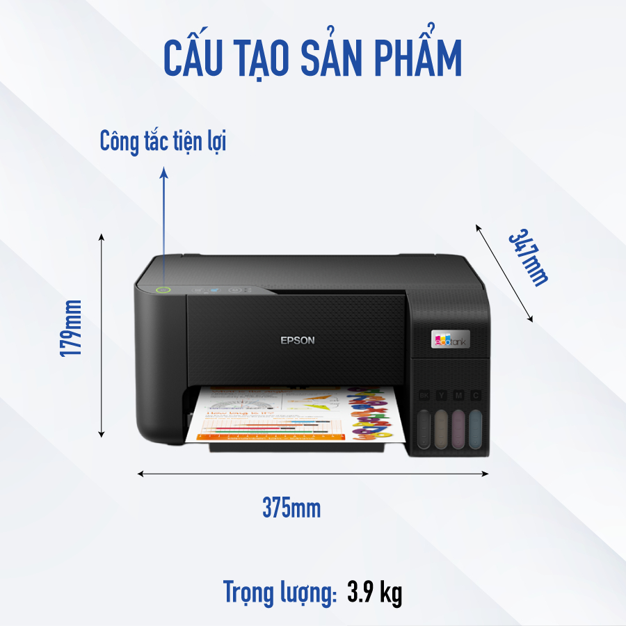 Máy In Phun Màu Epson L3210 Công Nghệ Tản Nhiệt Giúp Tiết Kiệm Điện Năng