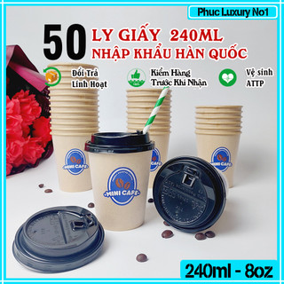 50 chiếc cốc giấy nắp đen 240ml - 8oz mini cafe