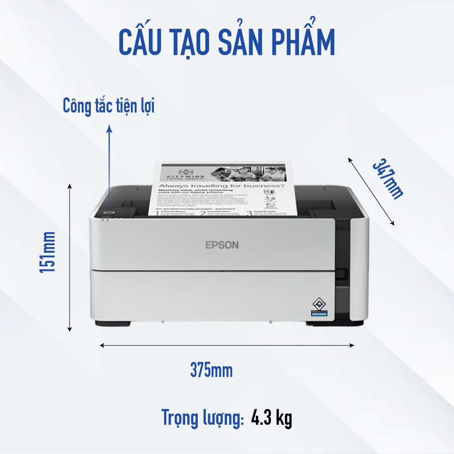 Máy In Trắng Đen Đơn Năng Epson EcoTank M1140 In Đảo Mặt Tự Động Khổ A4