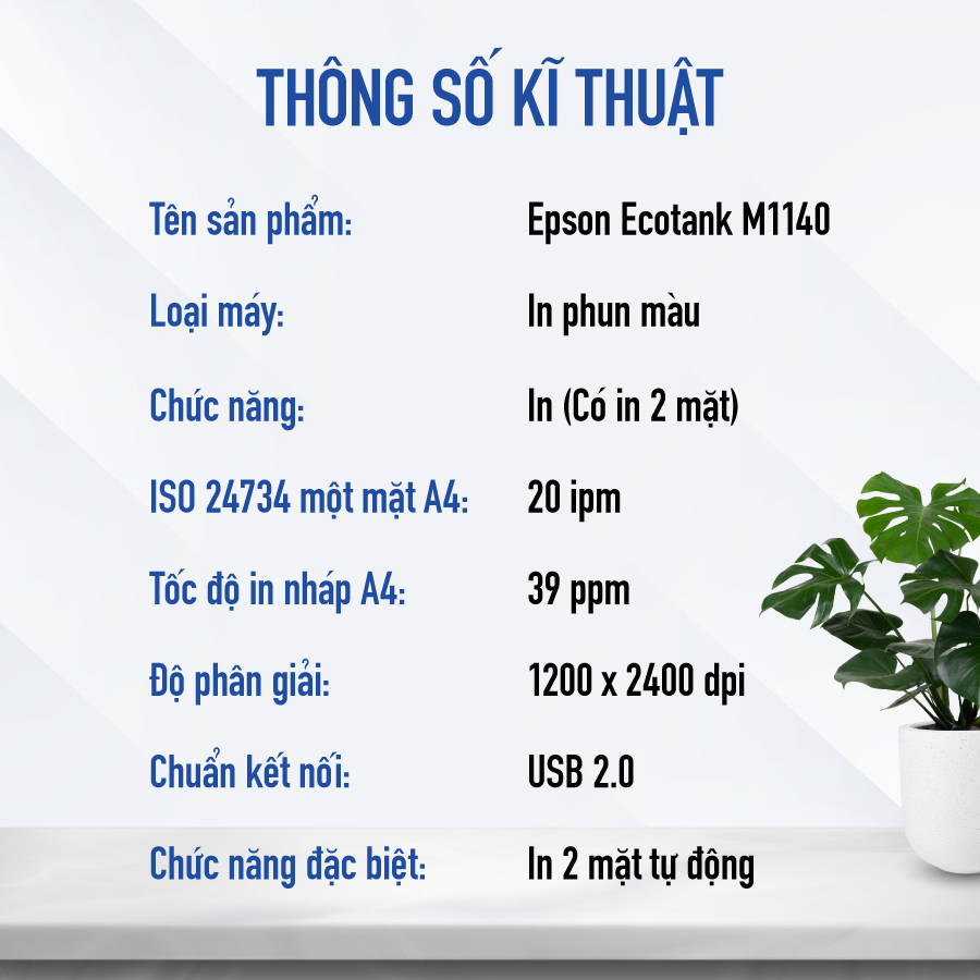 Máy In Trắng Đen Đơn Năng Epson EcoTank M1140 In Đảo Mặt Tự Động Khổ A4