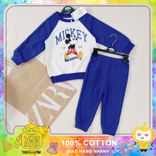 Set bộ nỉ da cá Mickey phối xanh trắng cho bé trai size từ 12-24 cân