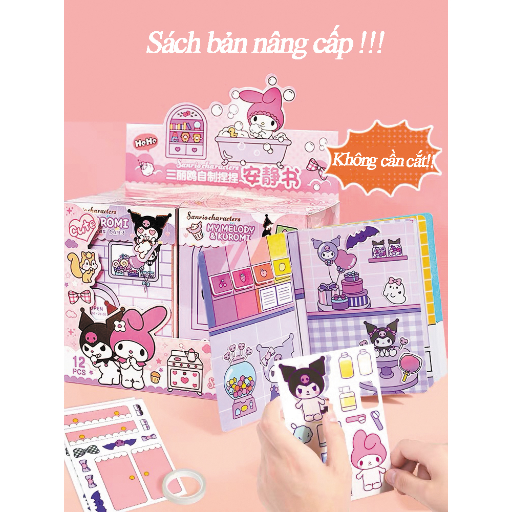 Sách bóc dán Sanrio Kuromi dành cho trẻ em bé trai bé gái, đồ chơi thủ công tự làm bằng tay không cần