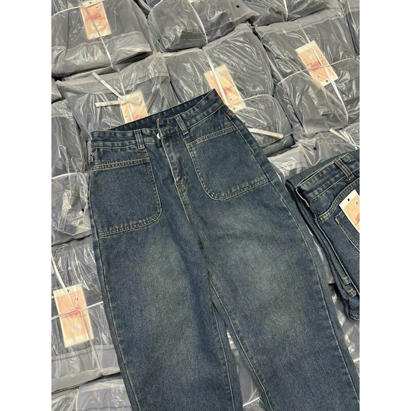 Quần Baggy denim cạp cao siêu hot#9001