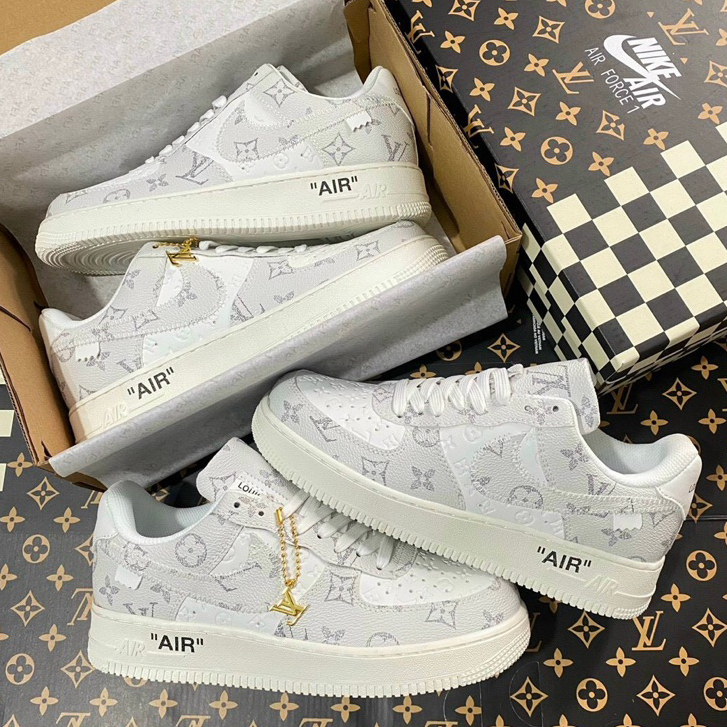 Giày Nike_ AF1 LV Xám, Giày Air Force 1 Louis Vuitton Xám Bản Cao Cấp Hót Trend 2023 Giày thể thao Af1 LV Bạc