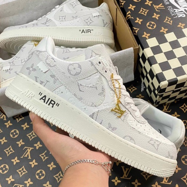 Giày Nike_ AF1 LV Xám, Giày Air Force 1 Louis Vuitton Xám Bản Cao Cấp Hót Trend 2023 Giày thể thao Af1 LV Bạc