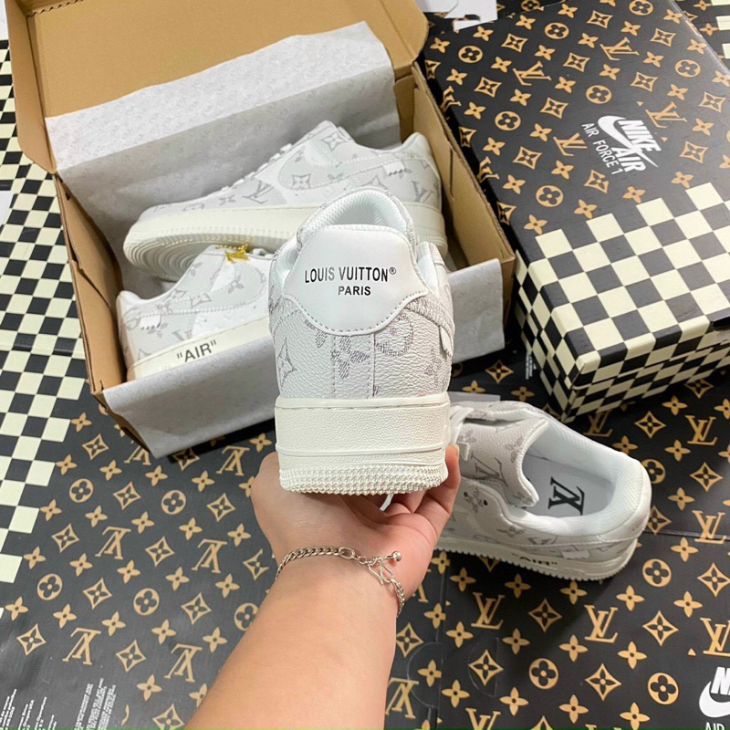 Giày Nike_ AF1 LV Xám, Giày Air Force 1 Louis Vuitton Xám Bản Cao Cấp Hót Trend 2023 Giày thể thao Af1 LV Bạc