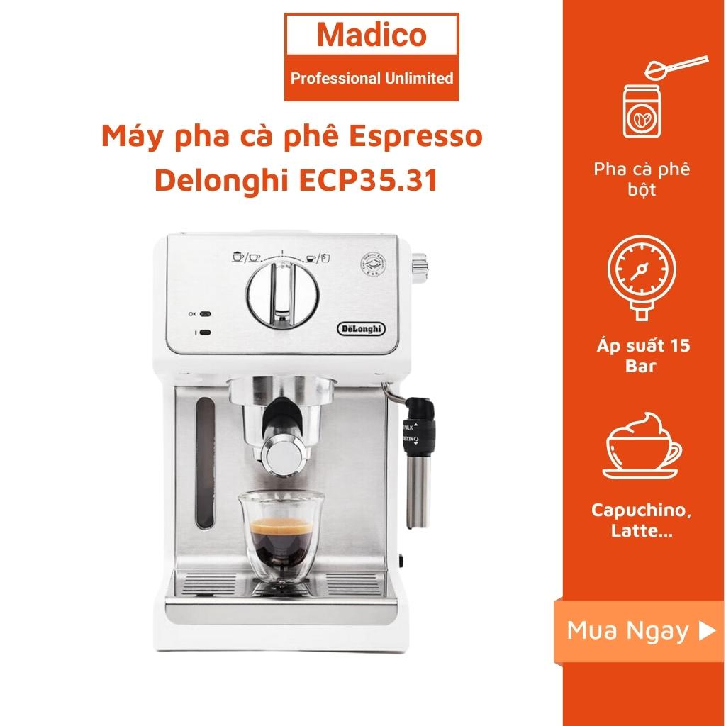 Máy pha cà phê Espresso Delonghi ECP35.31 màu trắng Công suất 1100W áp suất 15 Bar- Bảo hành 12 tháng