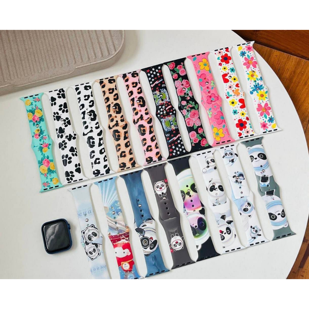 Dây đeo Silicon họa tiết hoa xinh xắn cho Đồng hồ A.W 49mm 45mm 44mm 42mm 41mm 40mm 38mm