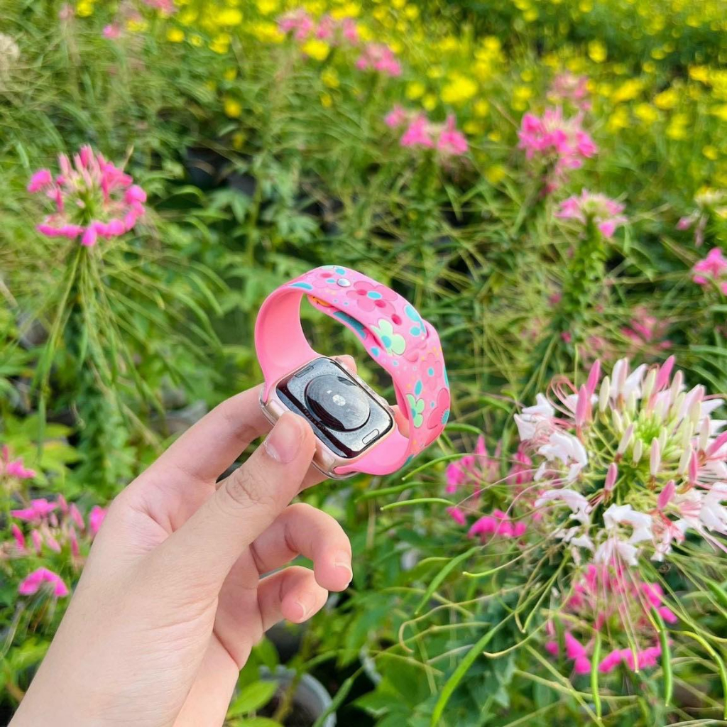 Dây đeo Silicon họa tiết hoa xinh xắn cho Đồng hồ A.W 49mm 45mm 44mm 42mm 41mm 40mm 38mm