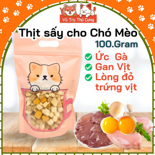 Thịt gà sấy hỗn hợp cho Chó mèo kén ăn 100g, Đồ sấy khô cho thú cưng