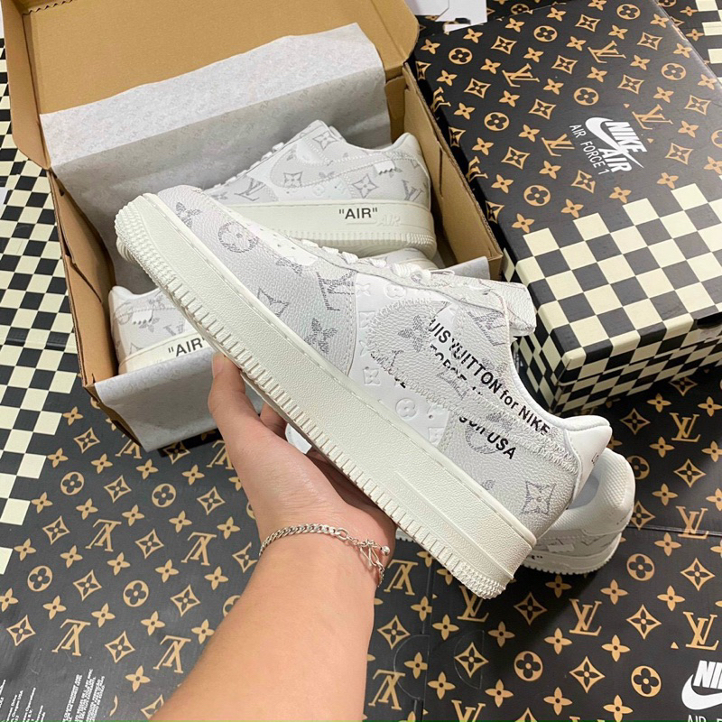 Giày Nike_ AF1 LV Xám, Giày Air Force 1 Louis Vuitton Xám Bản Cao Cấp Hót Trend 2023 Giày thể thao Af1 LV Bạc