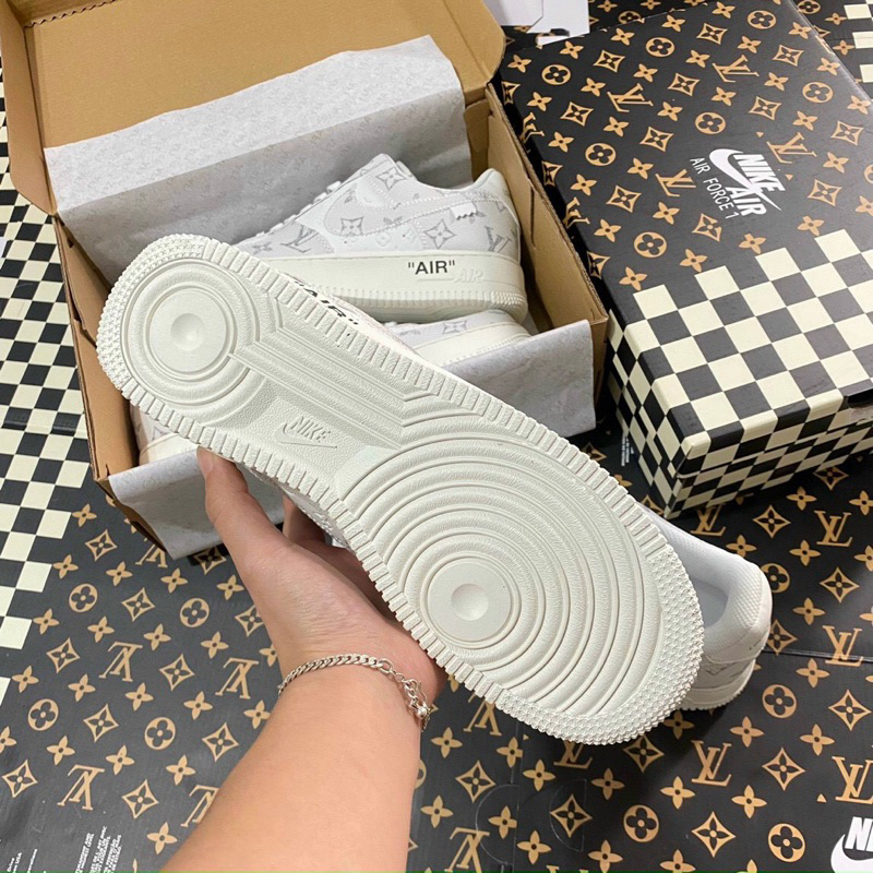 Giày Nike_ AF1 LV Xám, Giày Air Force 1 Louis Vuitton Xám Bản Cao Cấp Hót Trend 2023 Giày thể thao Af1 LV Bạc