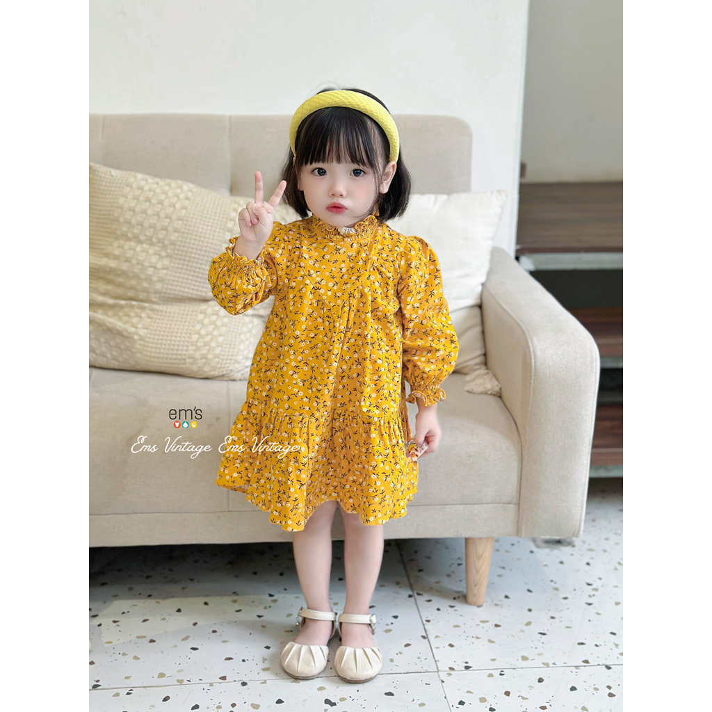 Váy bé gái cúc họa mi ems