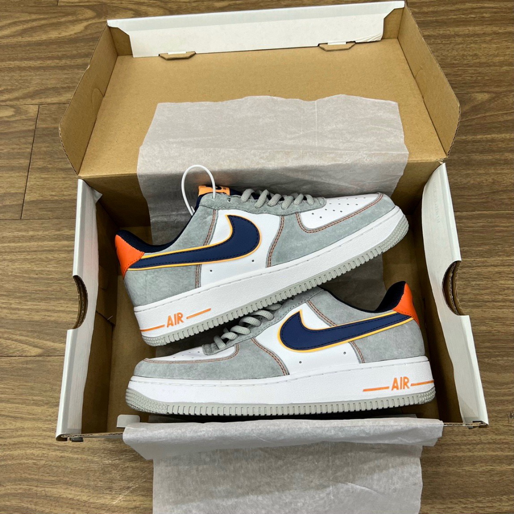Giày AF1 gót cam da lộn, Giày thể thao Air Force 1 xám xanh da lộn. siêu đẹp size 36-43  - ảnh thật