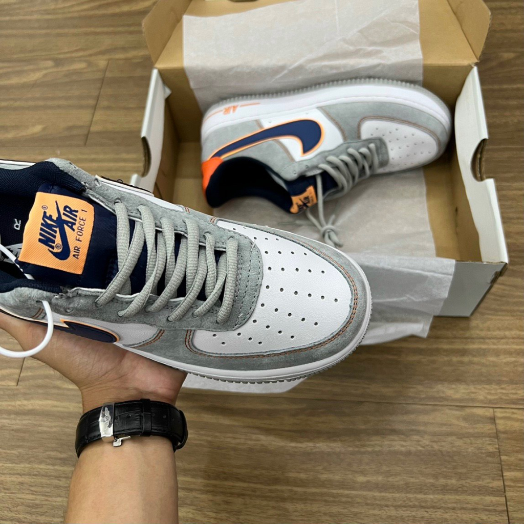 Giày AF1 gót cam da lộn, Giày thể thao Air Force 1 xám xanh da lộn. siêu đẹp size 36-43  - ảnh thật