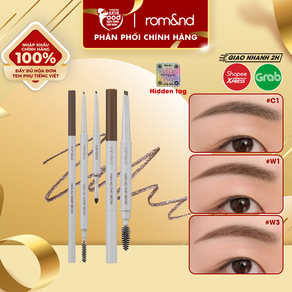 Chì Kẻ Mày Ngang Cho Chân Mày Sắc Nét, Lâu Trôi Romand Han All Flat, Sharp Brow